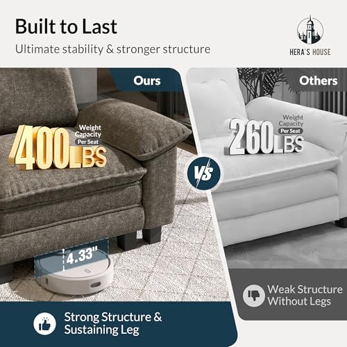 3 Pieces Modular Sectional Sofa Sets, Oversized Couch Set with Loveseats and Armchair, Comfy Cloud Couches with Throw Pillows, 6-Seater Deep Seat Sofa for Living Room, Chenille Ash