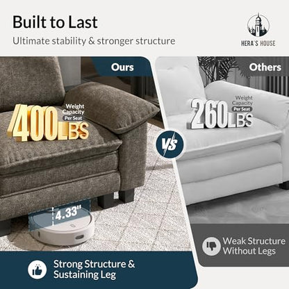 3 Pieces Modular Sectional Sofa Sets, Oversized Couch Set with Loveseats and Armchair, Comfy Cloud Couches with Throw Pillows, 6-Seater Deep Seat Sofa for Living Room, Chenille Ash