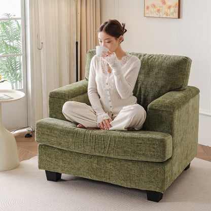 Oversized Accent Chair with Armrest Organizer,Comfy Living Room Chairs with 7.8'' Cushion,Upholstered Mid-Century Armchair,Large Reading Chair for Bedroom Living Room,Office,Chenille,Green