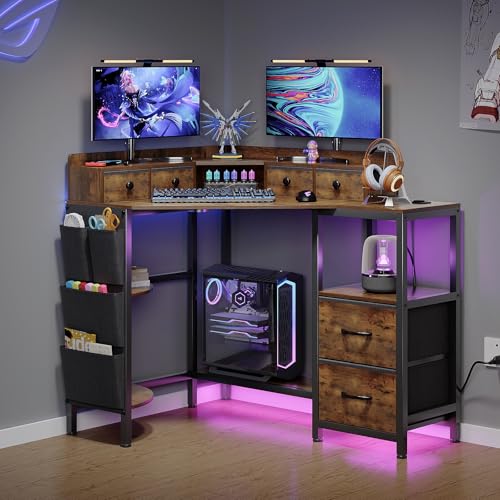 Corner Desk with 6 Fabric Drawers Shelves for Small Space Computer Desk, view 5