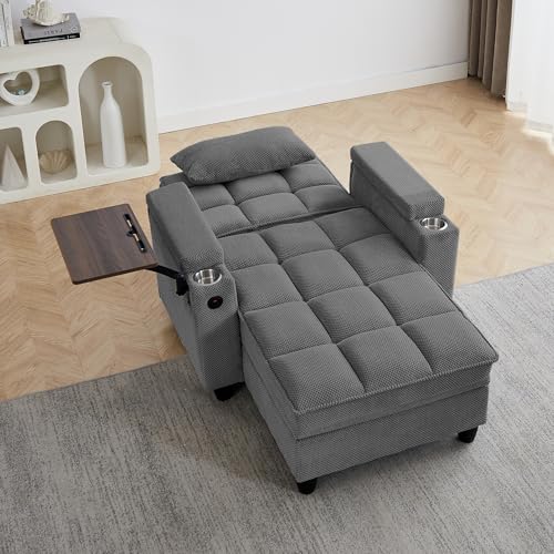 Convertible Chaise Lounge Sleeper Chair with Storage and 6-Position Reclining, view 7