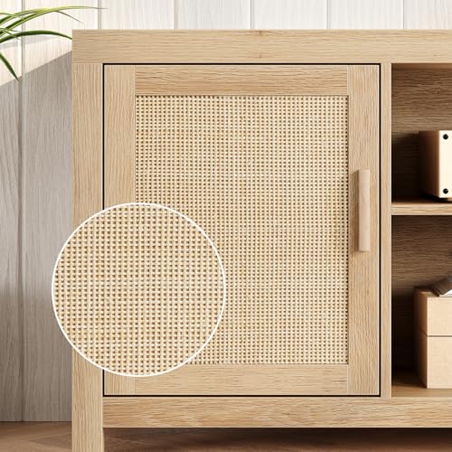 Rattan TV Stand 66In for 75 inch Natural Oak, view 6