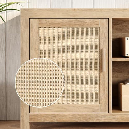 Rattan TV Stand 66In for 75 inch Natural Oak, view 6
