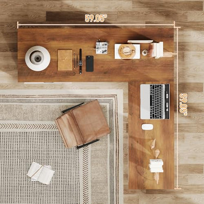 Farmhouse 59" L-Shaped Executive Desk with File Drawer,Unique White, view 4