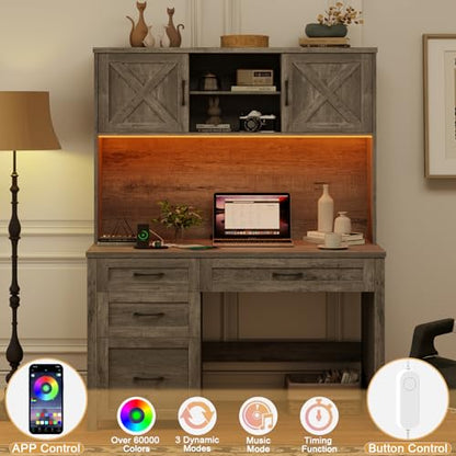 Farmhouse 67" H Executive Desk with Hutch & Drawers, Grey, view 7
