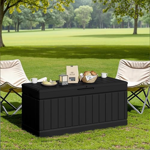 78 Gallon Outdoor Deck Box Large Resin Storage Box for Patio Furniture Cushions and Garden Tools (Black)