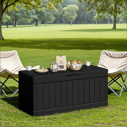 78 Gallon Outdoor Deck Box Large Resin Storage Box for Patio Furniture Cushions and Garden Tools (Black)