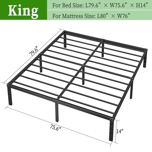 Metal Platform Bed Frame King Size, 14 Inch Height with Heavy Duty Steel Support, view 3