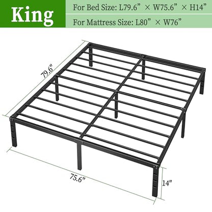 Metal Platform Bed Frame King Size, 14 Inch Height with Heavy Duty Steel Support, view 3