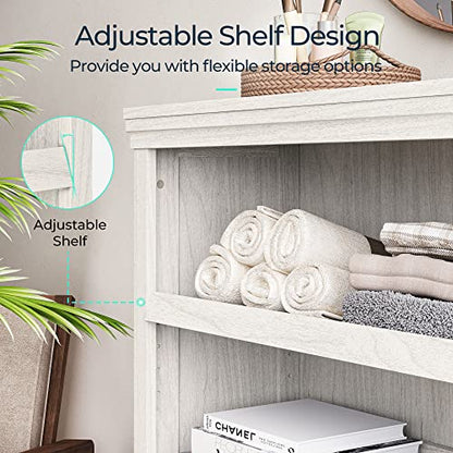 3-Tier Bookcase, Small Bookshelf Wood Display Storage Shelves Farmhouse Bookshelf for Home Office, Living Room, Bed Room - White Oak