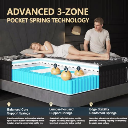 Queen Mattress 14 Inch Hybrid, Cooling-Gel Foam & Pocket Springs, view 3