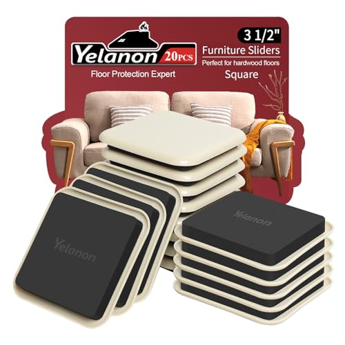 Furniture Sliders, 20 pcs-3 1/2” Square Beige Furniture Sliders for Carpet, Furniture Pads for Hardwoods Floors，Furniture Movers Sliders, Reusable Moving Pads, Floor Protectors for Carpet