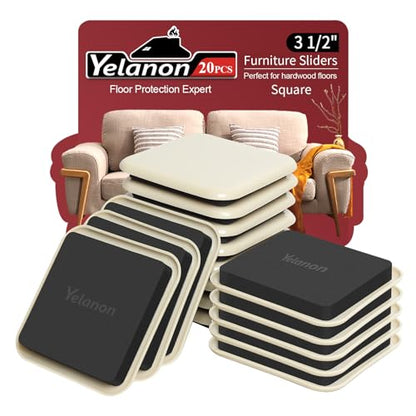 Furniture Sliders, 20 pcs-3 1/2” Square Beige Furniture Sliders for Carpet, Furniture Pads for Hardwoods Floors，Furniture Movers Sliders, Reusable Moving Pads, Floor Protectors for Carpet