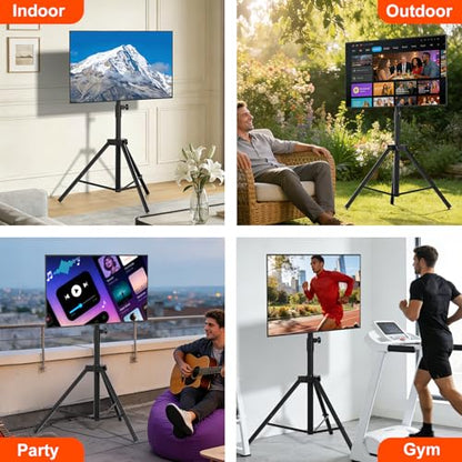 Tripod TV Stand,Outdoor TV Stand for 30-75 inch TVs, Adjustable Height Portable TV Stands with Safety Design, up to 88 lbs, Max VESA 600x400mm, Black(VC-Z1918)