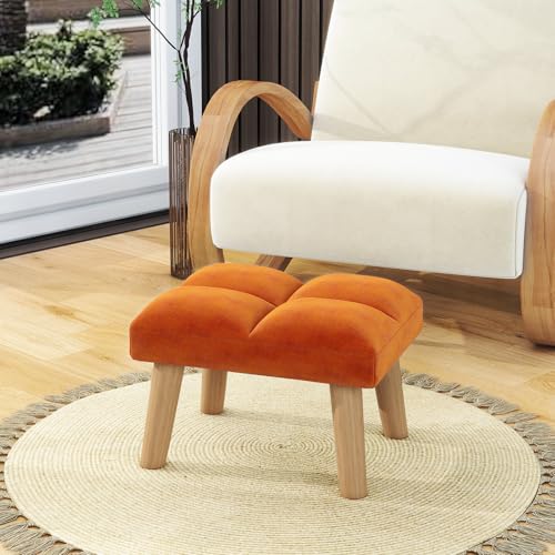 Footstool, Small Ottoman Stool Chair, Modern Padded Sofa Seat Foot Rest Stool, Sofa Footrest for Living Room Entryway 15.74" D×11.81" W×10.62" H Orange Color UHBD032J