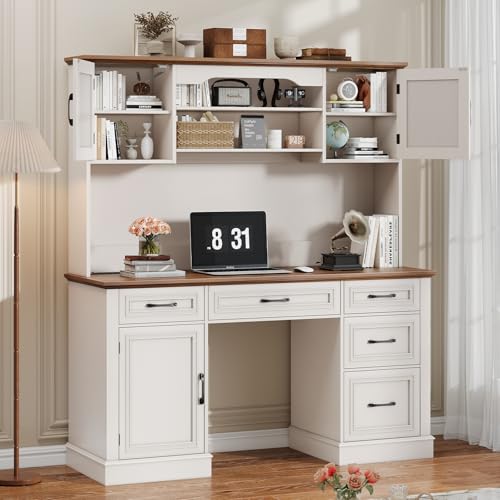 Executive Desk with 5 Drawers, White, view 7
