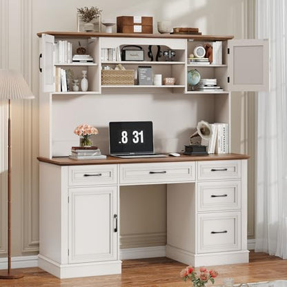 Executive Desk with 5 Drawers, White, view 7
