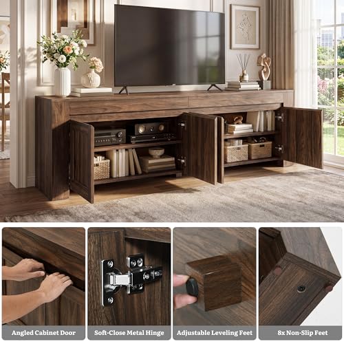 70 Inch TV Stand with Storage Doors for up to 80" TVs, Dark Walnut, view 5