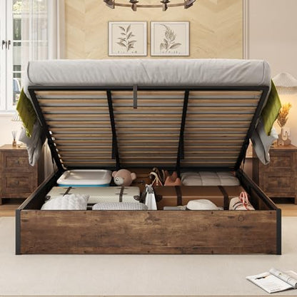 King Lift Up Storage Bed Frame, Rustic Brown, view 2