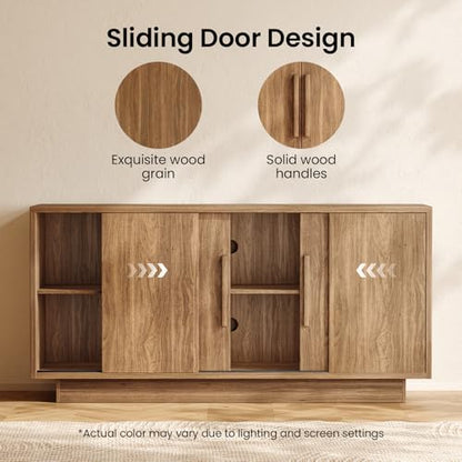 63'' Sideboard Buffet Cabinet with 4 Sliding Doors, view 4