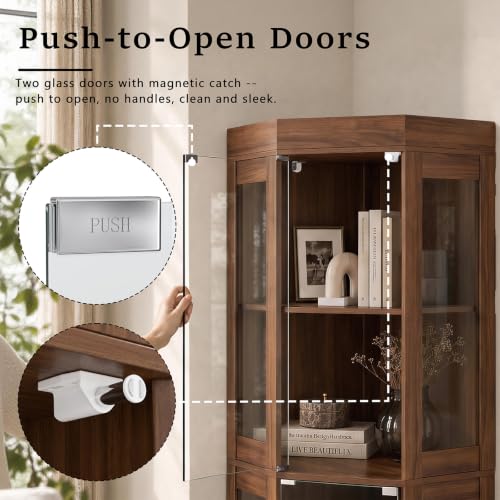 70''H Tall Corner Cabinet with Glass Doors, Walnut, view 5
