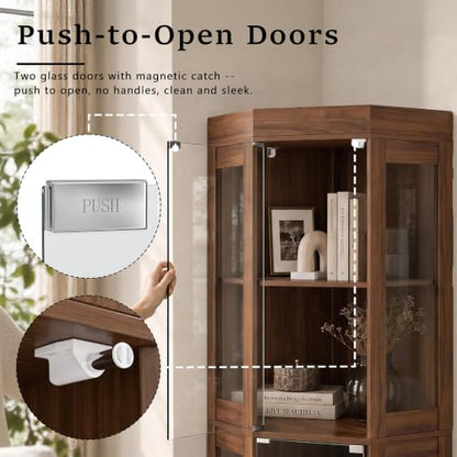 70''H Tall Corner Cabinet with Glass Doors, Walnut, view 5
