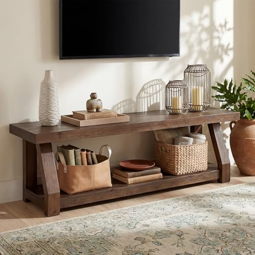 63" Solid Wood TV Stand, 2-Tier Media Console with Open Storage, view 5