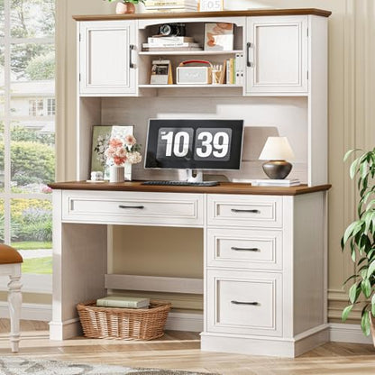 Farmhouse 67" H Executive Desk with Hutch, LED Light and Charging Station, view 2