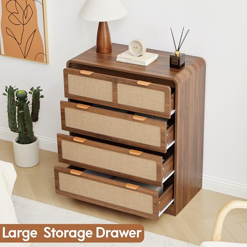 Mid Century Modern Dresser for Bedroom with 4 Drawers, Walnut, view 6