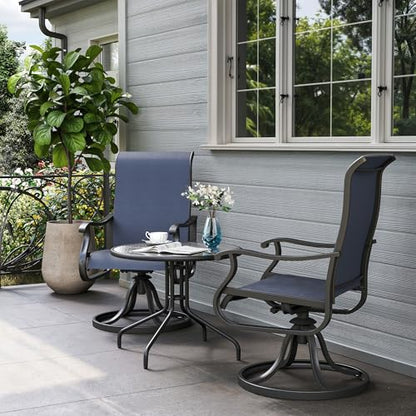 Patio Swivel Chairs Set of 2, Outdoor Swivel Rocker Dining Chairs with All Weather Textilene High Back & Metal Frame, for Backyard Deck Lawn Garden, Navy Blue