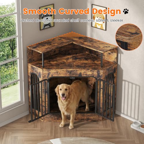 46" Corner Dog Crate Furniture with Storage Shelf, view 7
