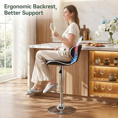 PU Leather Adjustable Bar Stools, Modern Swivel Airlift Barstools with Back, Armless Counter Height Chairs for Kitchen Dining Pub Cafe Set of 2 (Black)