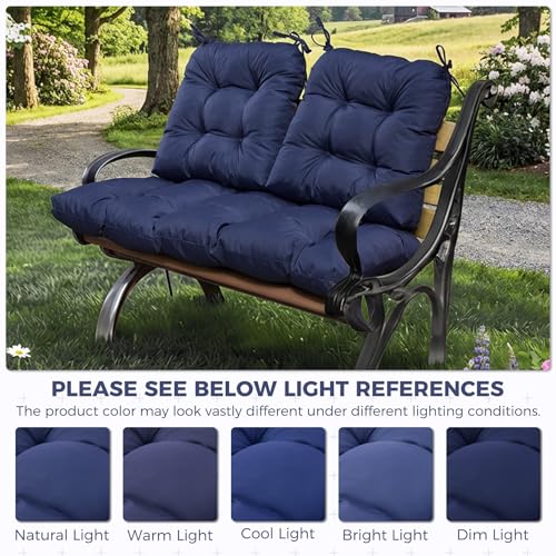 Wicker Chair Cushions of 3 Pieces, Waterproof Cushions for Patio Furniture, Tufted Wicker Outdoor Furniture Cushions, 1 Patio Loveseat Cushion and 2 U-Shaped Cushions, 44"x19"x5", Navy Blue