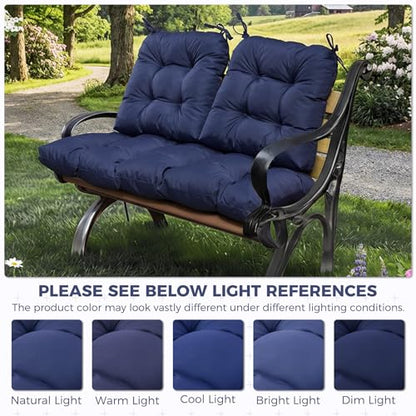 Wicker Chair Cushions of 3 Pieces, Waterproof Cushions for Patio Furniture, Tufted Wicker Outdoor Furniture Cushions, 1 Patio Loveseat Cushion and 2 U-Shaped Cushions, 44"x19"x5", Navy Blue