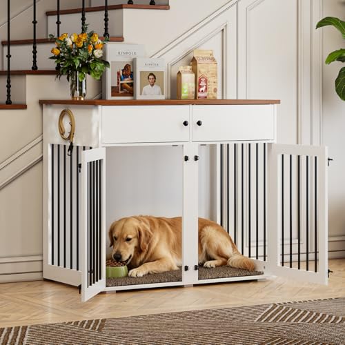 Dog Crate Furniture for 2 Dogs, 41 Inch Double Dog Cage, White, view 7