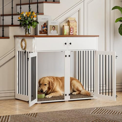 Dog Crate Furniture for 2 Dogs, 41 Inch Double Dog Cage, White, view 7