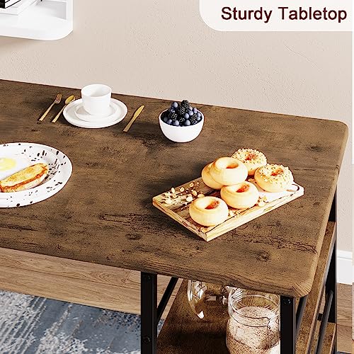 Dining Table Set for 2, Kitchen Table and Upholstered Chairs for 2, 3 Piece Counter Height Bar Table Set with 3 Large Storage Shelves for Small Space, Apartment, Studio, Rustic Brown