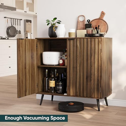 Walnut Buffet Cabinet with Storage, Sideboard Cabinet with Fluted Doors and Metal Legs, Storage Cabinet with Adjustable Shelf, Accent Table for Living Room, Dining Room, Kitchen, Entryway