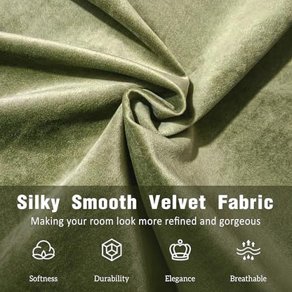 Queen Velvet Fabric Platform Bed with Curved Headboard, Olive Green, view 7
