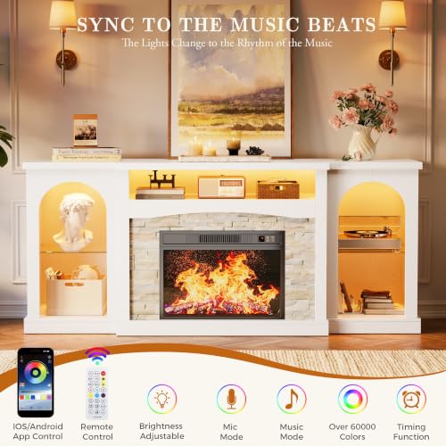 White Electric Fireplace TV Stand Entertainment Center with Fireplace, view 7