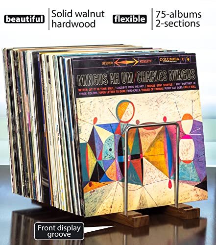Vinyl Record Storage Holder, 75 LPs, Solid Walnut & Steel, view 5
