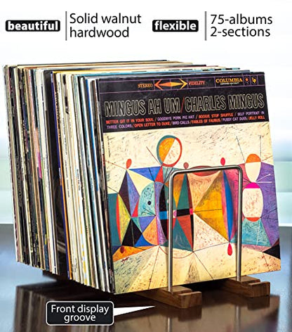 Vinyl Record Storage Holder, 75 LPs, Solid Walnut & Steel, view 5