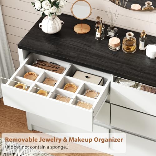White 6 Drawer Dresser for Bedroom with LED Light & Deep Drawers, view 7