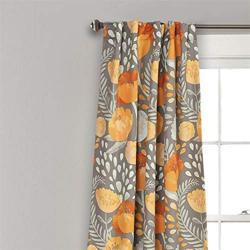 x 52” Yellow and Gray Poppy Garden Curtains Light Filtering Window Set for Living, Dining, Bedroom, 95 in L Panel Pair, Yellow & Gray