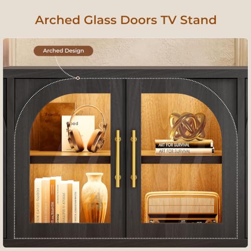 63" Modern TV Stand with LED Lights and Storage, Black TV Cabinet, view 6