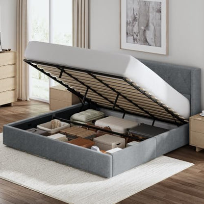 Lift Up Storage Bed Frame King Size with Wingback Headboard, view 2