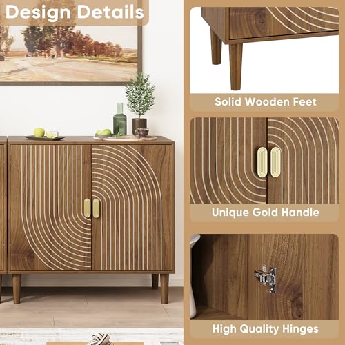 Walnut Sideboard Cabinet, Freestanding Buffet Cabinet with Line Groove Design, view 5