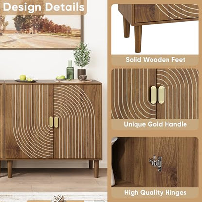 Walnut Sideboard Cabinet, Freestanding Buffet Cabinet with Line Groove Design, view 5