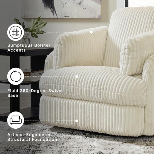 Signature Design by Ashley Tie-Breaker Cozy Contemporary Manual Press-Back Swivel Glider Rocker Recliner with 2 Bolster Pillows and Hidden Storage, White