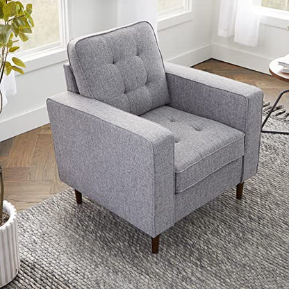 Lynnwood Upholstered Accent Chair - Living Room Furniture - Office - Bedroom - Mid-Century Modern Design - Armchair - Buttonless Tufting - Simple Assembly - Solid Frame - Light Gray